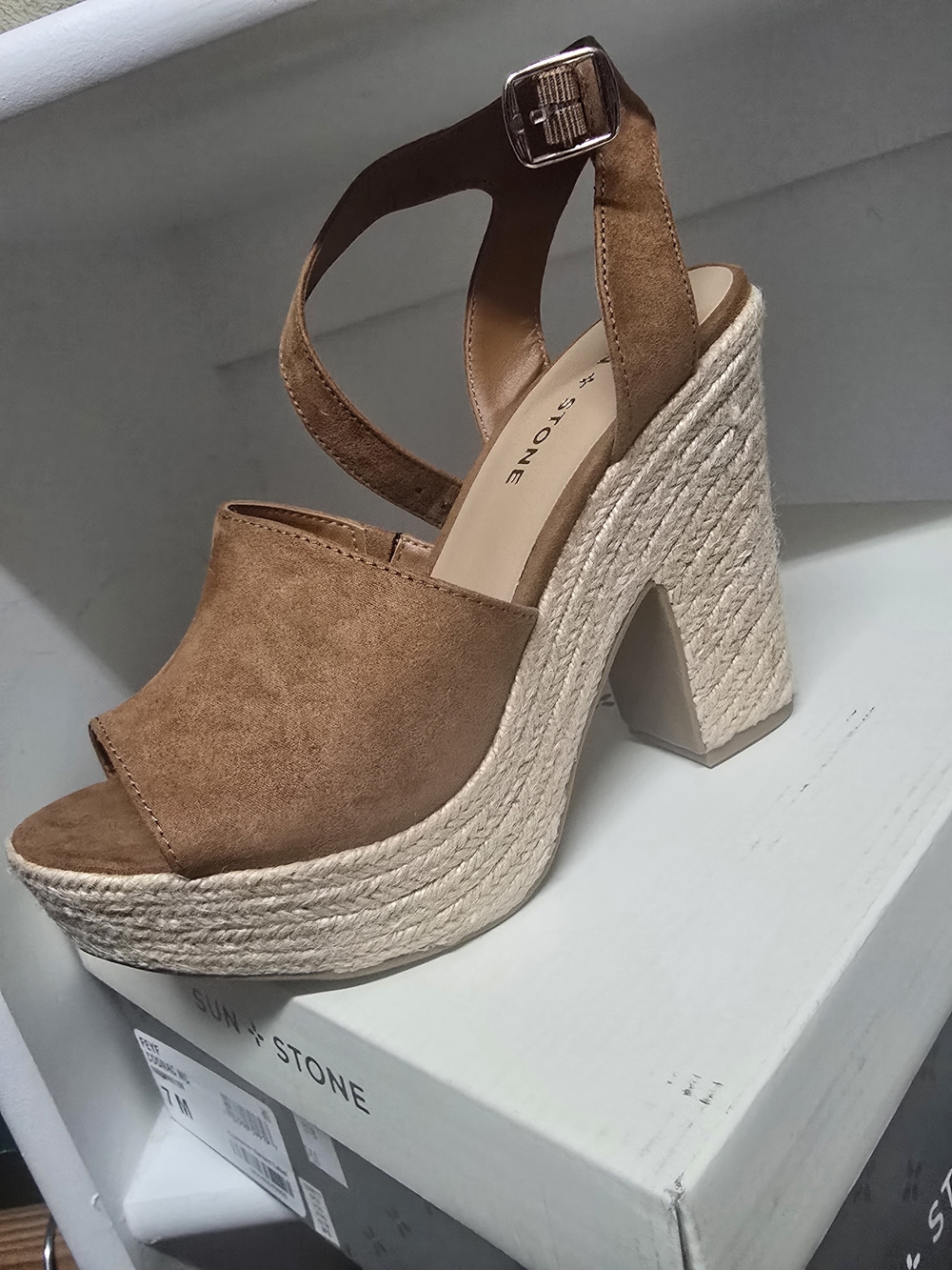 Sun + Stone Tan Suede Espadrille Platform Sandals
